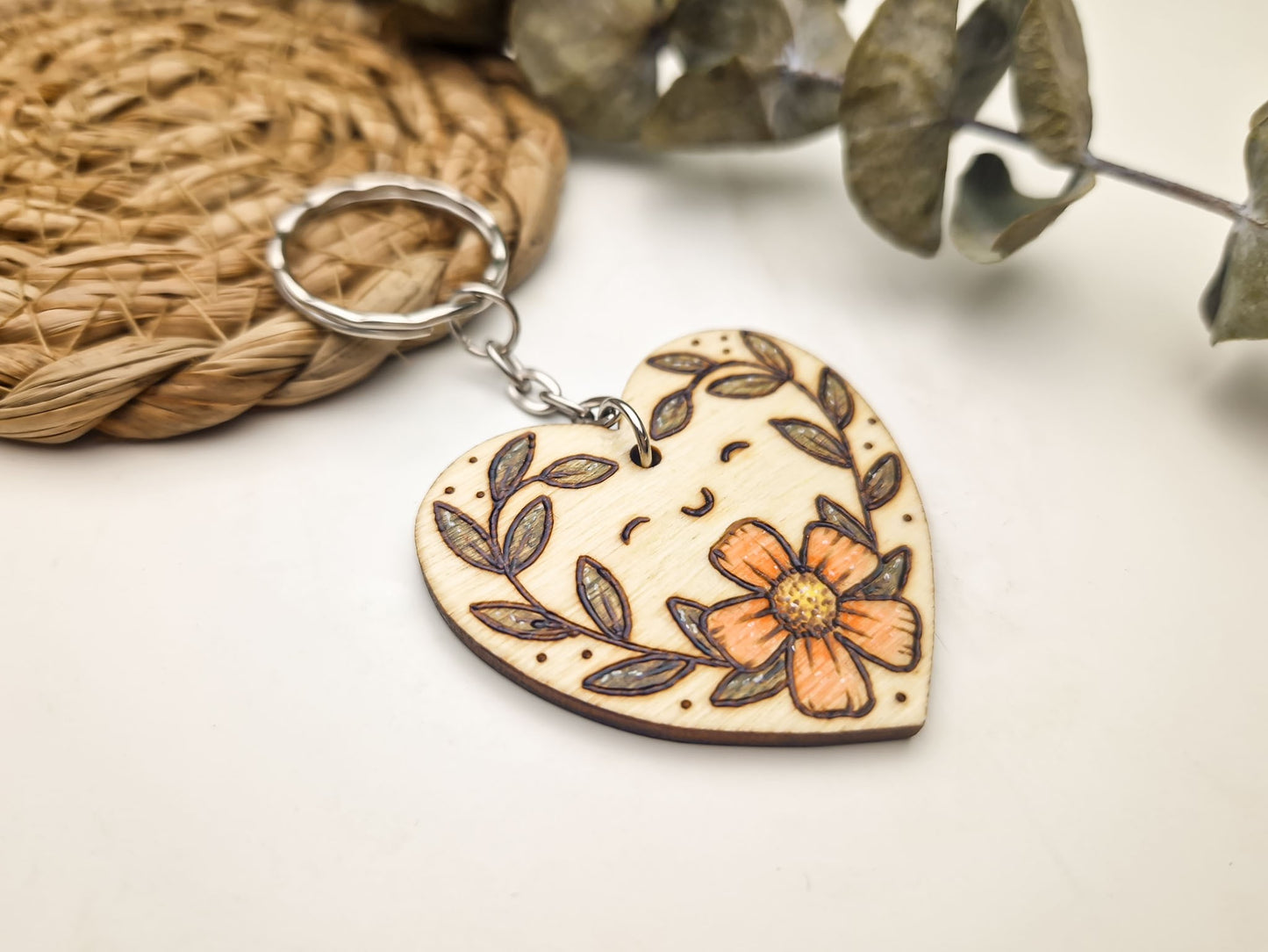 Floral Heart Keyring (Colour)