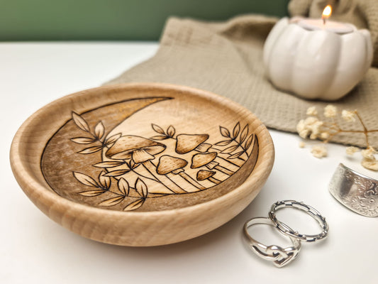 Moon & Mushrooms Wooden Trinket Dish