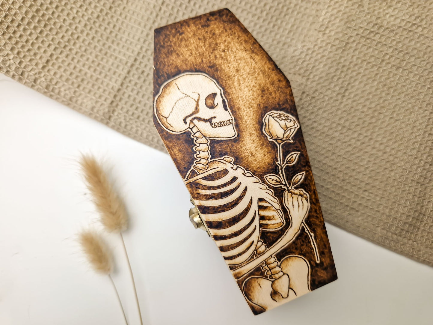 Skeleton and Rose Coffin Box