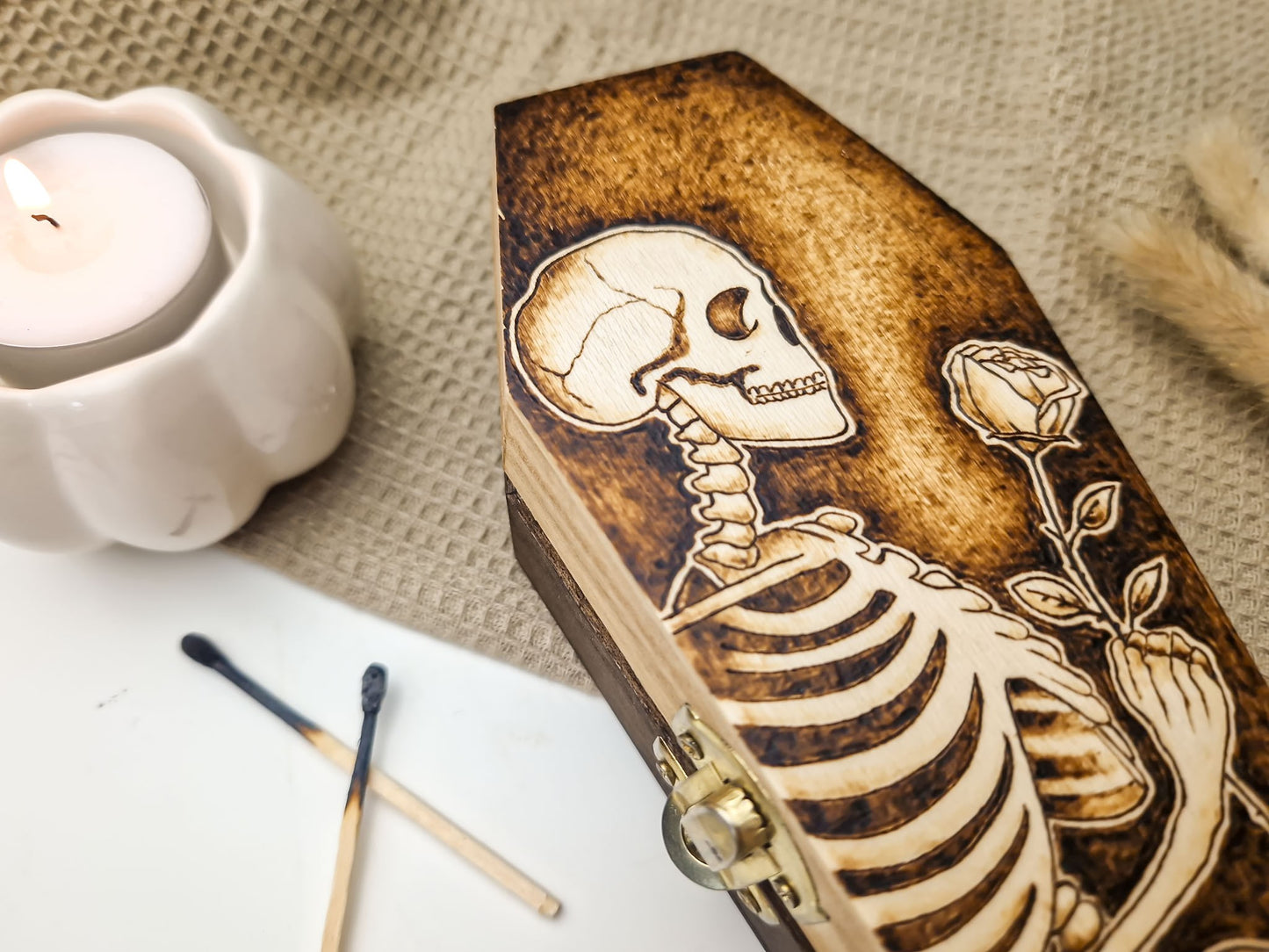 Skeleton and Rose Coffin Box