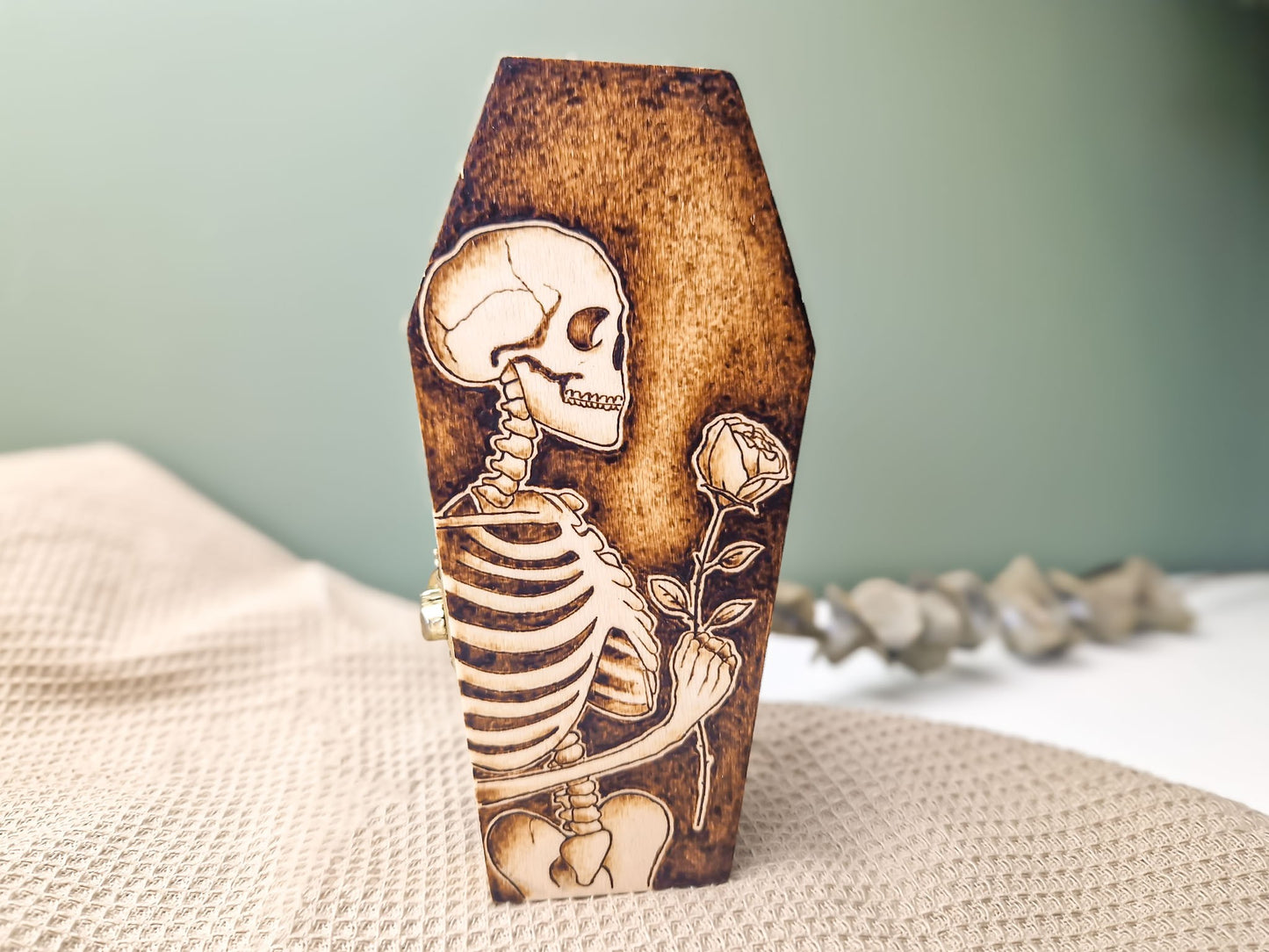Skeleton and Rose Coffin Box