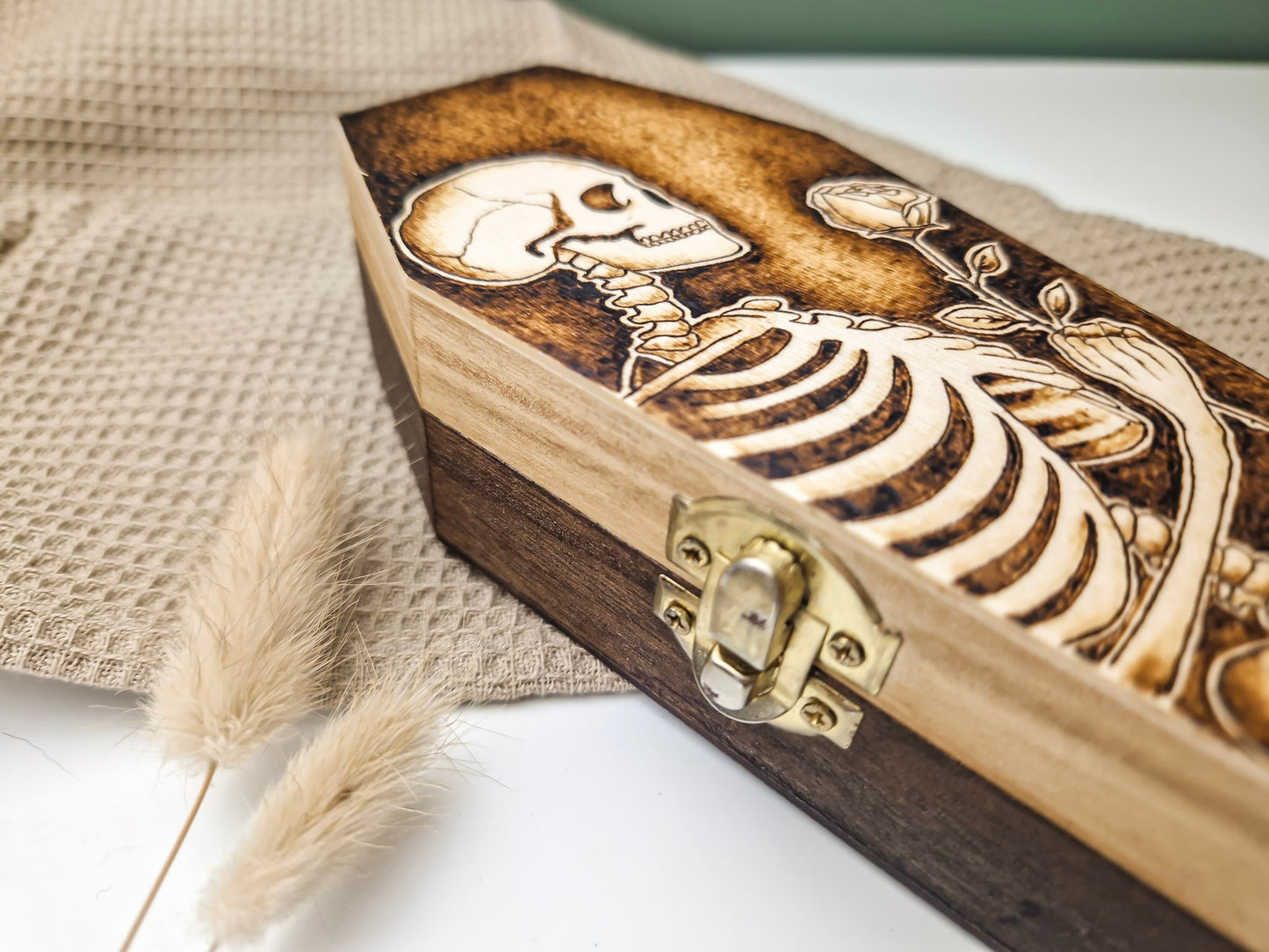Skeleton and Rose Coffin Box