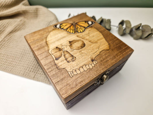 Skull with Butterfly Wooden Box